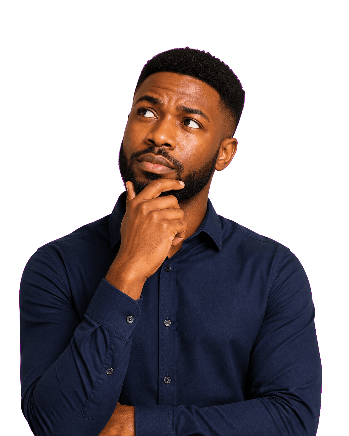 Man of African descent wondering about frequently asked questions